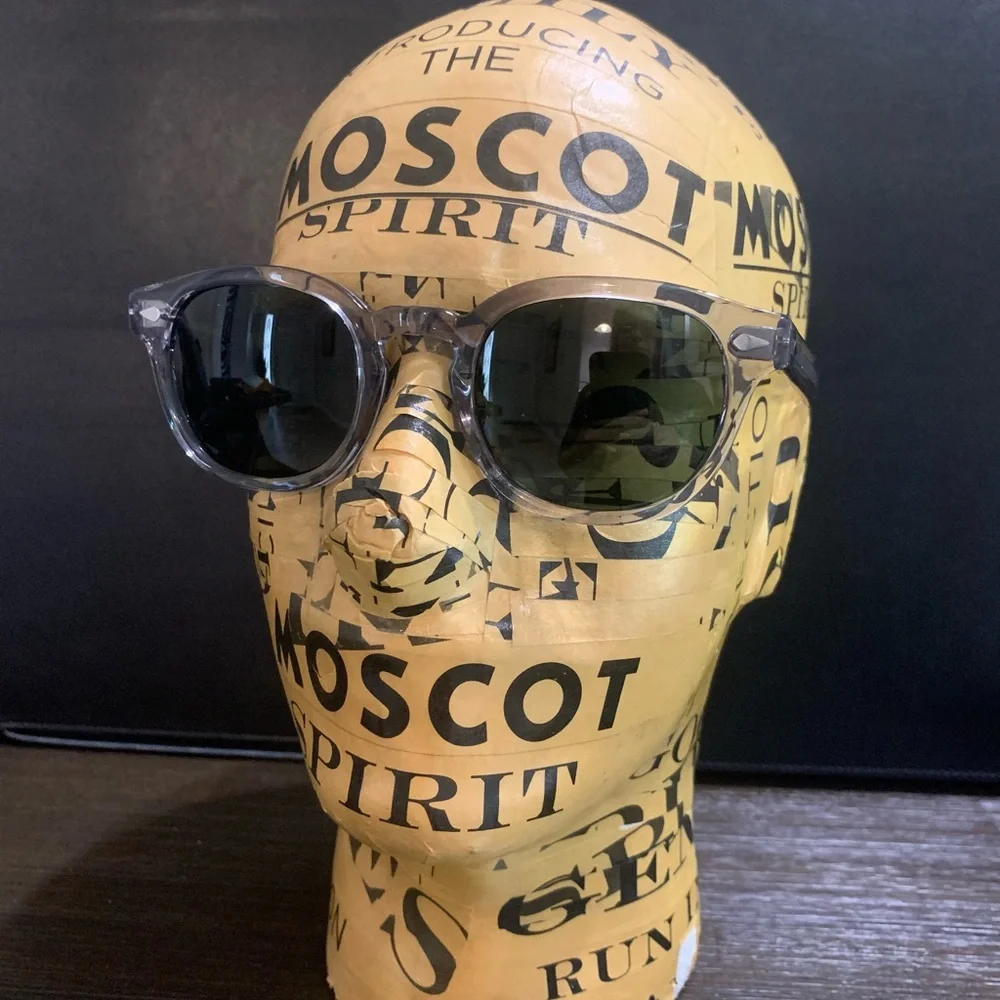 MOSCOT ORIGINALS NYC LEMTOSH  Light Grey 49mm Round Sunglasses with Green Lenses